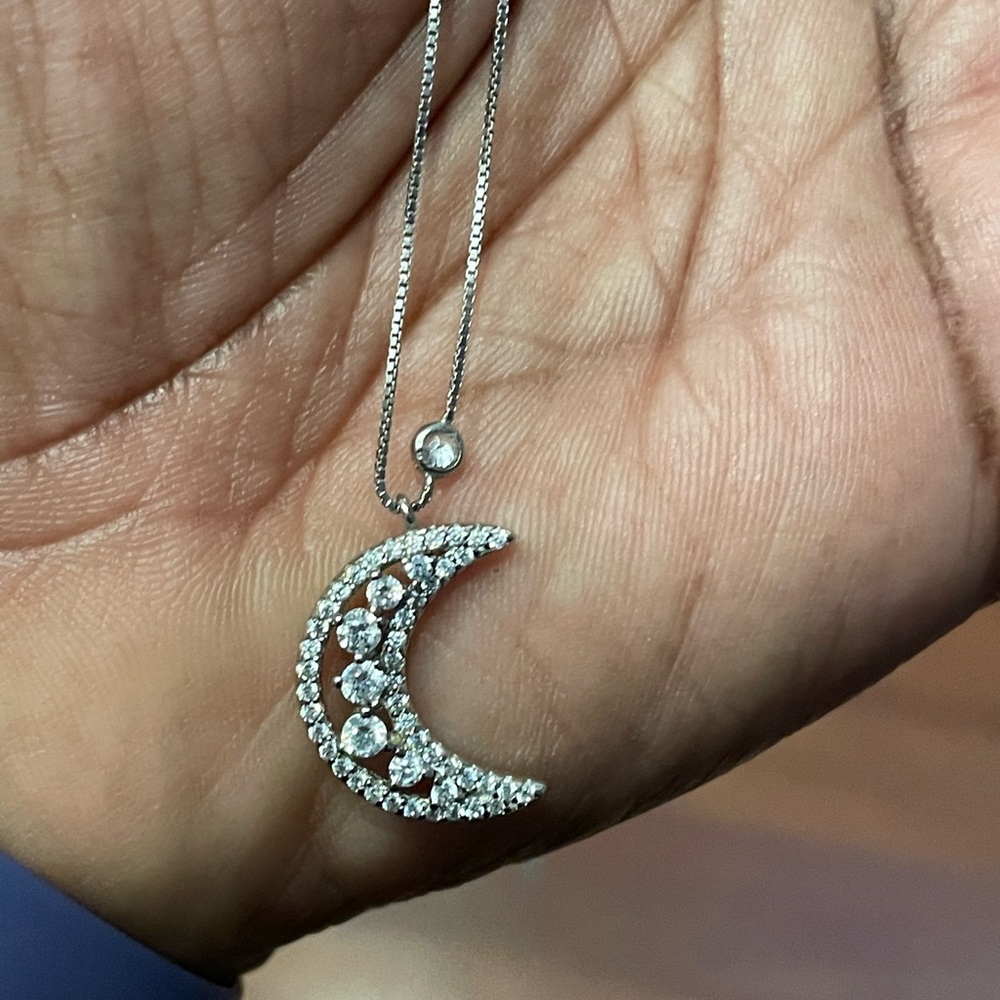 White Cubic Zirconia Rhodium Over Sterling Silver Moon Station Necklace 1.19ctw - Picture 7 of 7